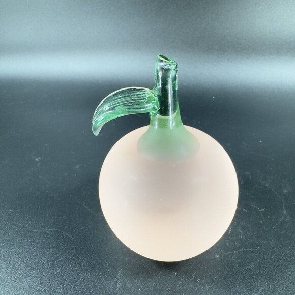 Vintage Glass Apple Fruit Figurine Paperweight Frosted With Green Leaf Top VTG - Picture 11 of 13